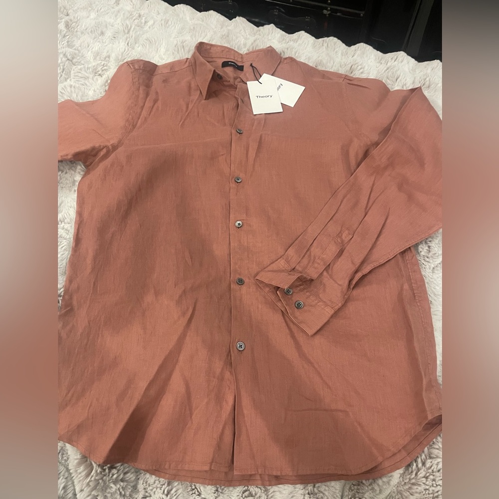 Theory Burlwood Mens Linen Shirt Sz L - Picture 5 of 9